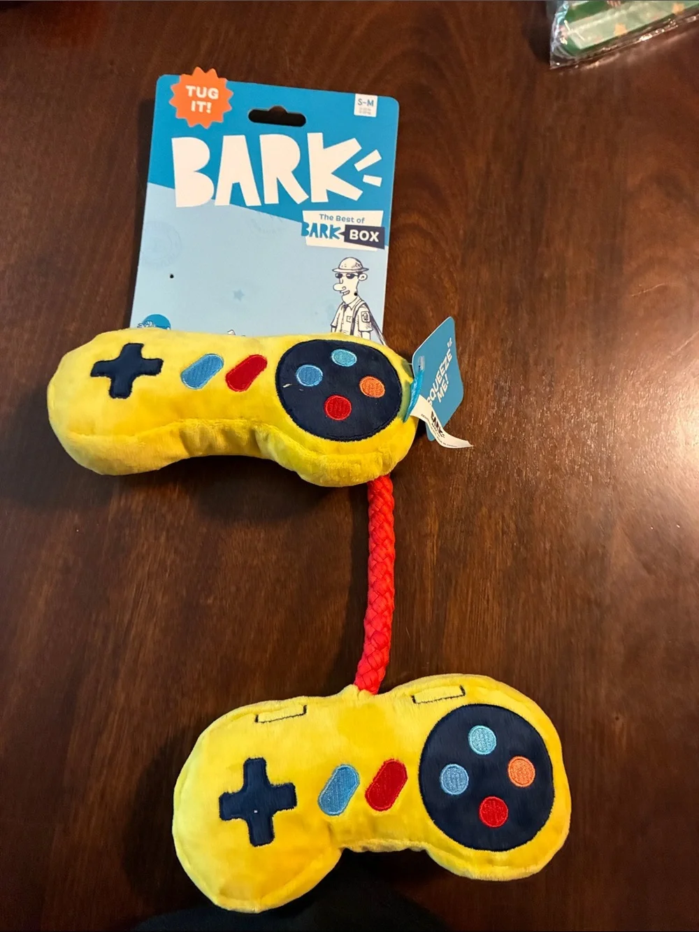 Bark Yellow Plush Game Controller Tug Toy with Red Braided Connector